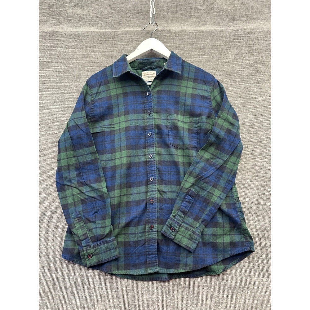 Weatherproof Vintage Flannel Shirt Women Large Blue Plaid Cotton Comfort Stretch